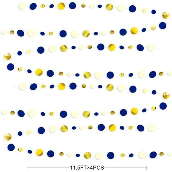Navy Blue Gold Dot Garland 46FT Polka Dot Banner Party Wedding Baby Shower - Picture 2 of 7